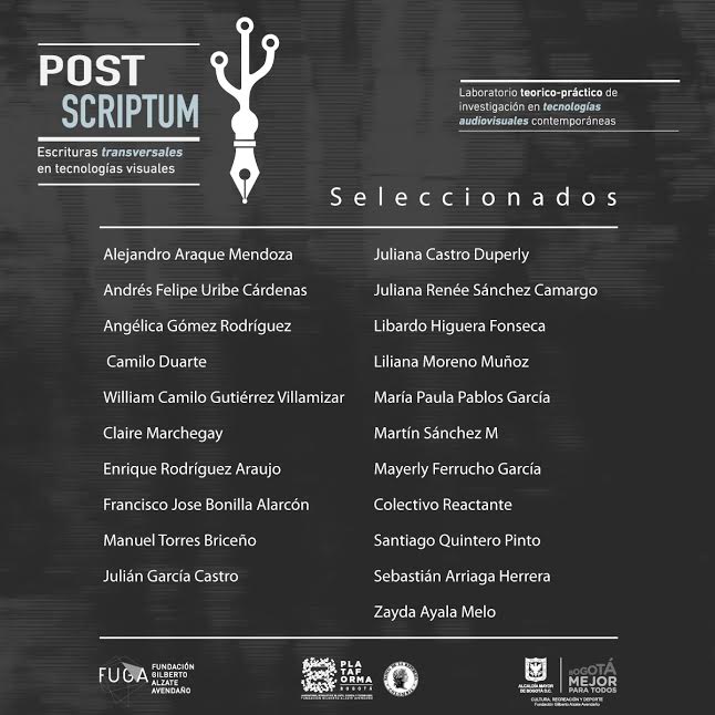 Ganadores convocatoria Post Scriptum - Plataforma Bogotá